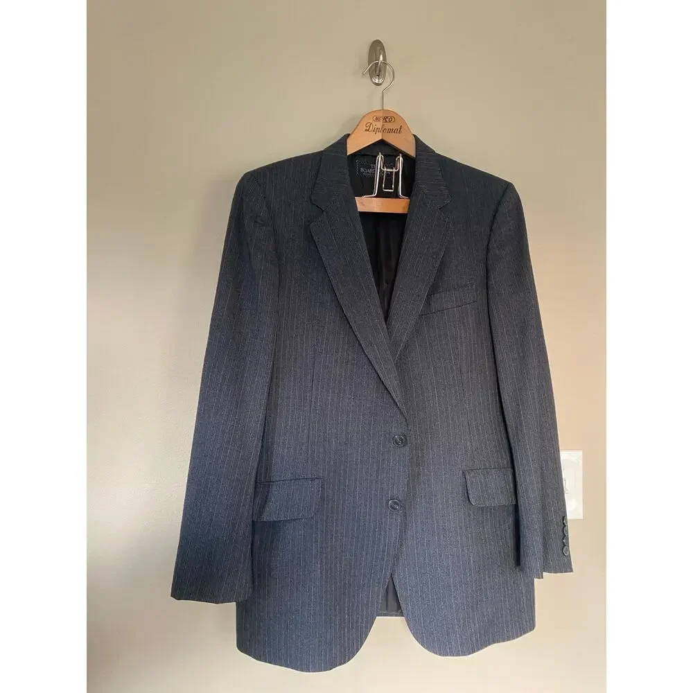 Vtg Lanvin Virgin Wool Pinstripe Suit Set Surgeon Cuff 40 R? / 35 x 31.5 Pants